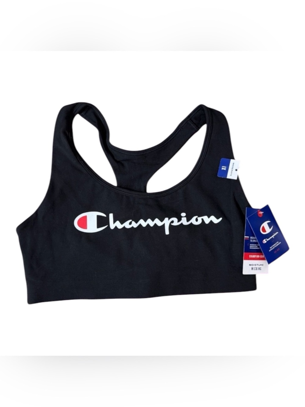 Champion Black Logo Racerback Sports Bra Top 1X NWT